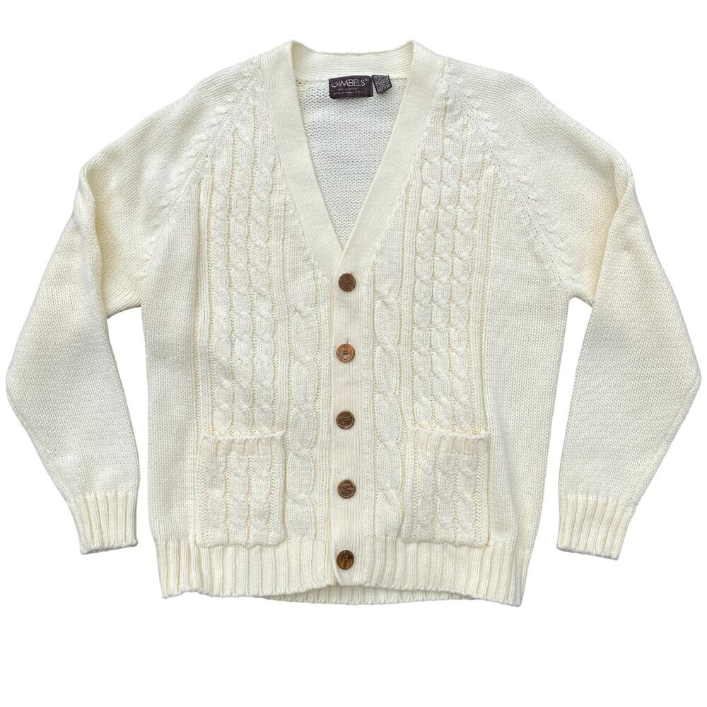 Vintage Cable Knit Fisherman Cardigan Academia Kurt Cobain Old Money Grandpa-XL